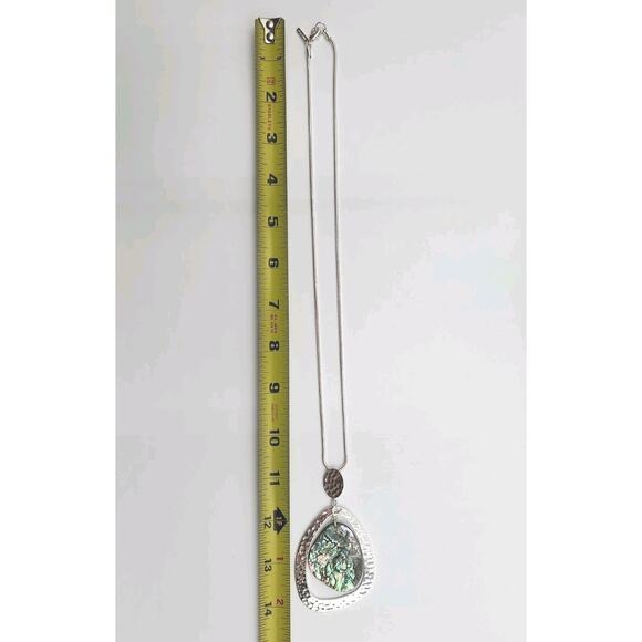 Nine West  Silver Tone Necklace 22" Chain with Abalone Teardrop Pendant - Picture 3 of 6